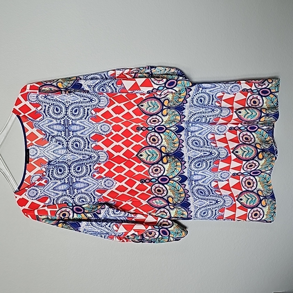 West Kei Vibrant Boho Mixed Pattern Coverup Summer Dress Large Beach Vacation